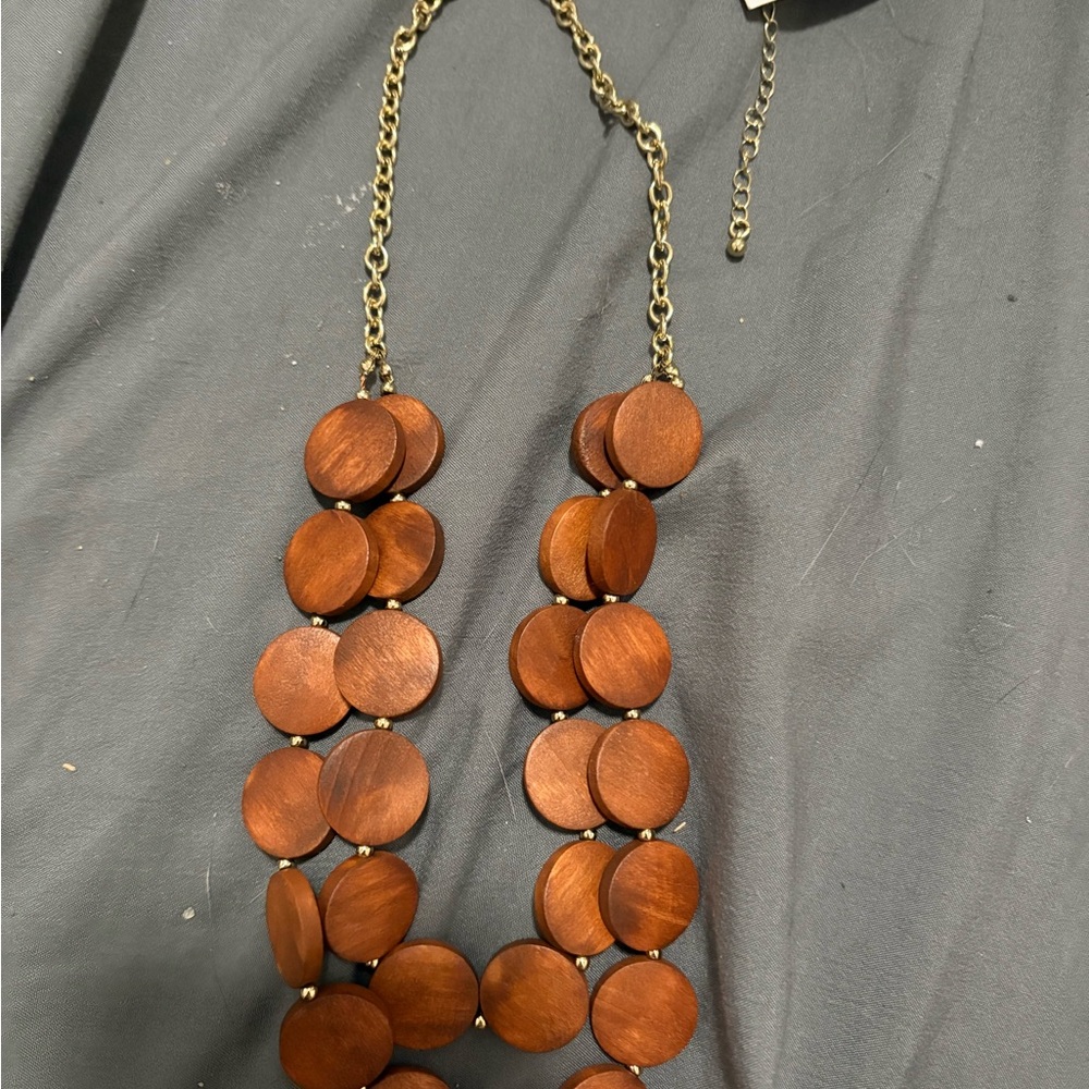 Dia & Co Brown Wooden Necklace with Gold Chain